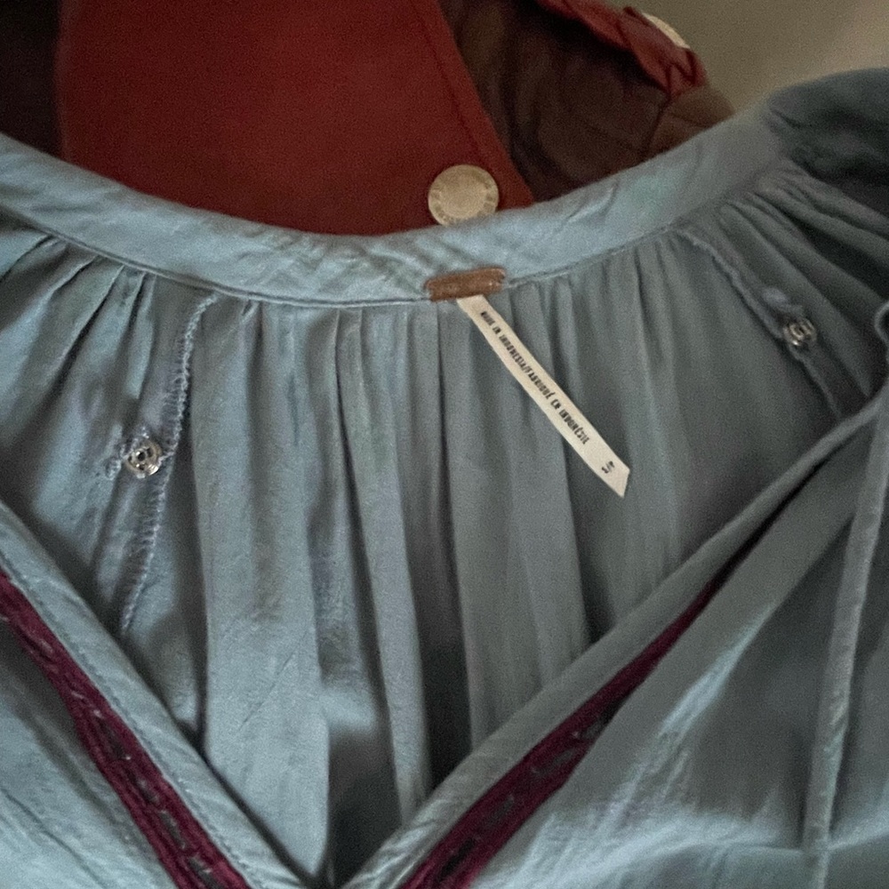 Free People Light Blue Maxi Dress with Burgundy Embroidery - Picture 15 of 17
